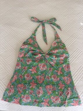Vineyard Vines Green Pink Seashell Halter Tankini Top